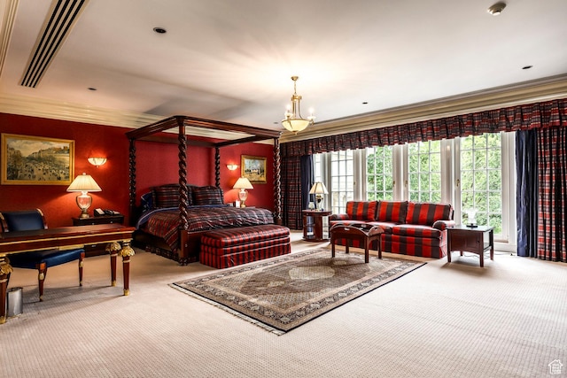 1384 N 450 E, Orem, UT 84097 - bedroom featuring carpet flooring, ornamental molding, multiple windows, and a chandelier
