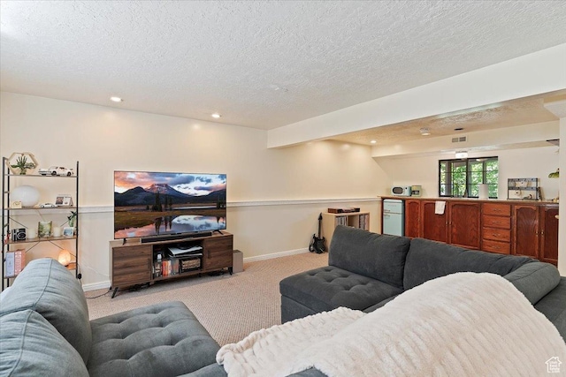 5791 S Oakwood Dr W, South Ogden, UT 84405 - carpeted living room with a textured ceiling and recessed lighting