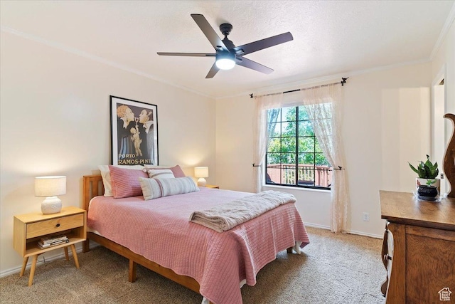 5791 S Oakwood Dr W, South Ogden, UT 84405 - bedroom with light colored carpet, crown molding, and a ceiling fan
