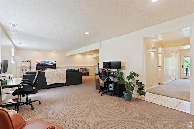 5791 S Oakwood Dr W, South Ogden, UT 84405 - carpeted office featuring a textured ceiling, recessed lighting, and tile patterned flooring