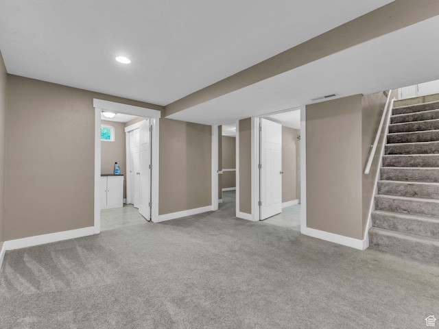787 E Casa Blanco Cir, Midvale, UT 84047 - finished basement featuring carpet, stairway, and recessed lighting
