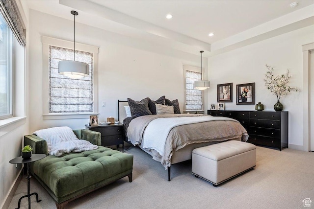1023 W Lime Canyon Rd, Midway, UT 84049 - bedroom featuring light colored carpet, multiple windows, recessed lighting, and a tray ceiling