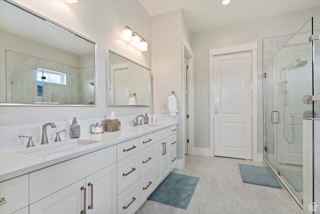 1023 W Lime Canyon Rd, Midway, UT 84049 - full bath featuring a stall shower, double vanity, and recessed lighting