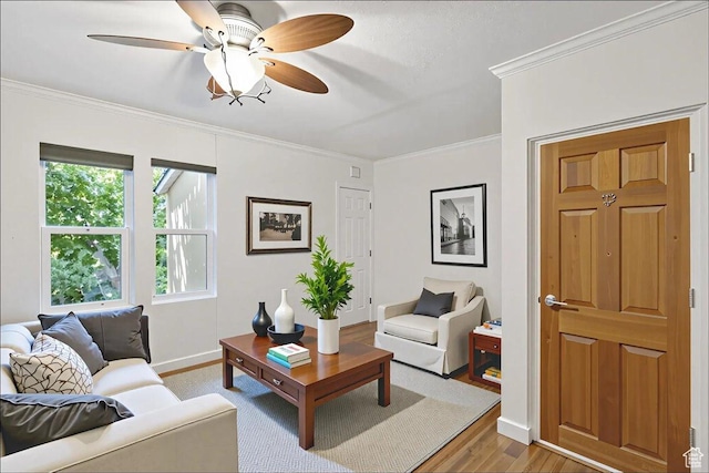 537 N Darwin St W, Salt Lake City, UT 84103 - living area with ornamental molding, ceiling fan, and light wood-type flooring
