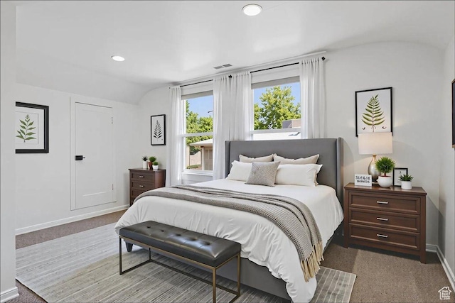 537 N Darwin St W, Salt Lake City, UT 84103 - bedroom featuring carpet flooring, lofted ceiling, and recessed lighting
