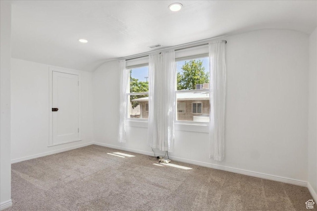 537 N Darwin St W, Salt Lake City, UT 84103 - empty room featuring carpet flooring, vaulted ceiling, and recessed lighting