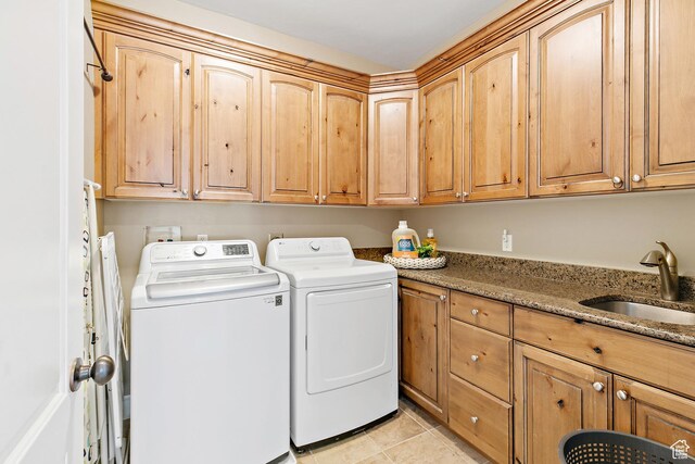 1471 S Sage Bloom Way, Saratoga Springs, UT 84045 - laundry area featuring washer and dryer, cabinet space, and light tile patterned floors