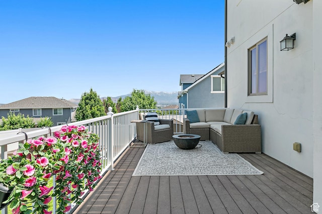 1471 S Sage Bloom Way, Saratoga Springs, UT 84045 - wooden terrace with outdoor lounge area and a mountain view