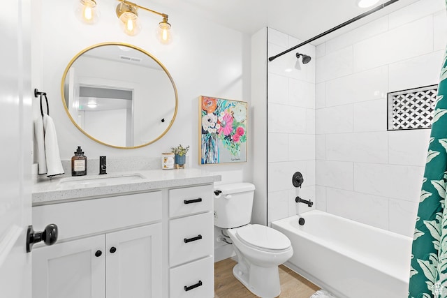 1471 S Sage Bloom Way, Saratoga Springs, UT 84045 - full bath featuring vanity, shower / bath combo with shower curtain, and wood finished floors