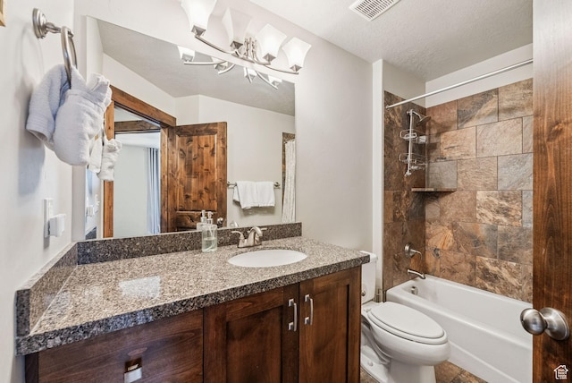 1046 W Abigail Dr, Heber City, UT 84032 - full bathroom featuring vanity, shower / tub combo, a chandelier, and a textured ceiling