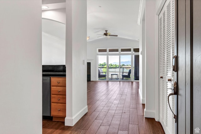 5005 N Edgewood Dr W Unit 301, Provo, UT 84604 - hallway with lofted ceiling and dark wood-style floors