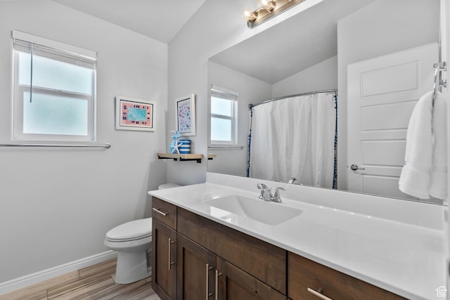 902 E 3950 S, Washington, UT 84780 - bathroom with vanity, wood finished floors, lofted ceiling, and a shower with shower curtain