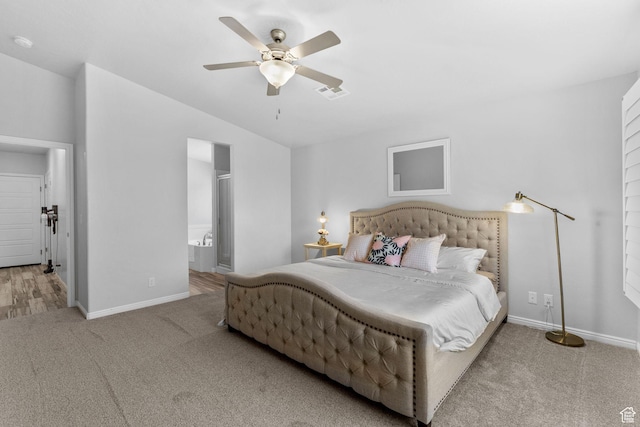 902 E 3950 S, Washington, UT 84780 - carpeted bedroom with vaulted ceiling, connected bathroom, and a ceiling fan