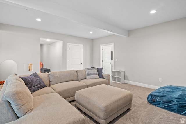 2245 W 800 S, Layton, UT 84041 - carpeted living room featuring recessed lighting and beamed ceiling