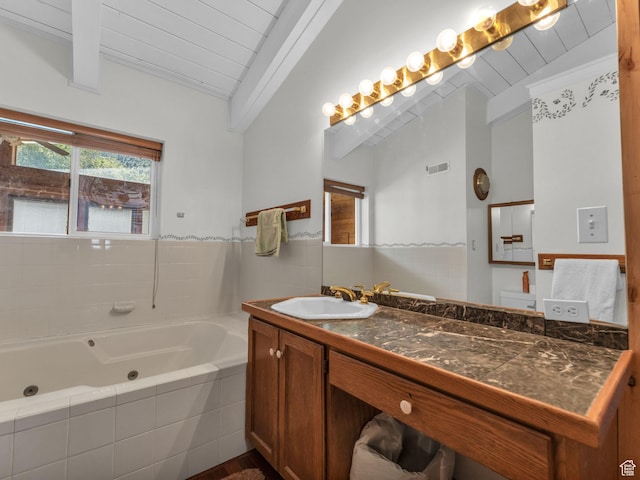 11551 S Woodhampton Dr E, Sandy, UT 84092 - bathroom with a whirlpool tub, wood ceiling, and vanity