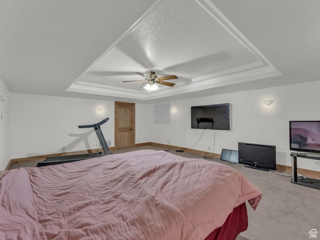 11551 S Woodhampton Dr E, Sandy, UT 84092 - carpeted bedroom with a tray ceiling, a ceiling fan, and a textured ceiling