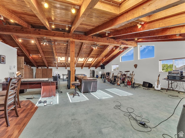 11551 S Woodhampton Dr E, Sandy, UT 84092 - miscellaneous room with a ceiling fan, carpet floors, and wooden ceiling