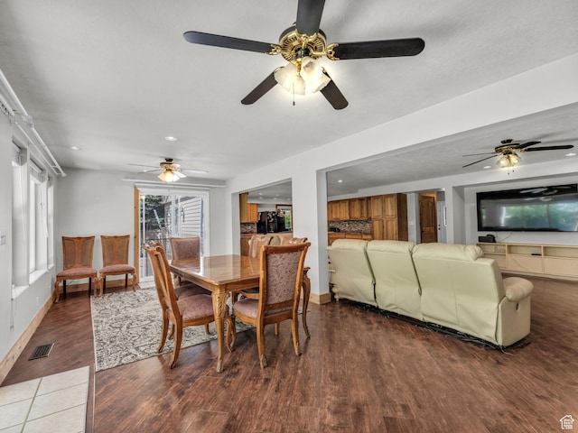 11551 S Woodhampton Dr E, Sandy, UT 84092 - dining room with a ceiling fan, wood finished floors, and recessed lighting
