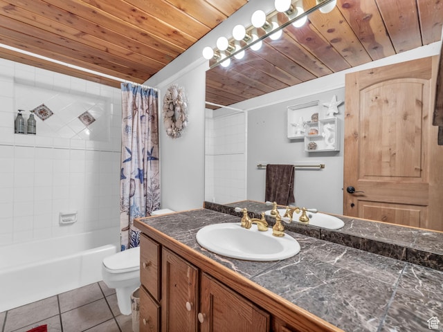 11551 S Woodhampton Dr E, Sandy, UT 84092 - bathroom featuring wooden ceiling, vanity, tile patterned floors, and shower / bath combo