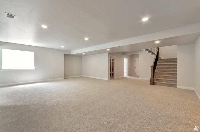551 W Summerhill Ln, Centerville, UT 84014 - basement with light colored carpet, stairway, and recessed lighting