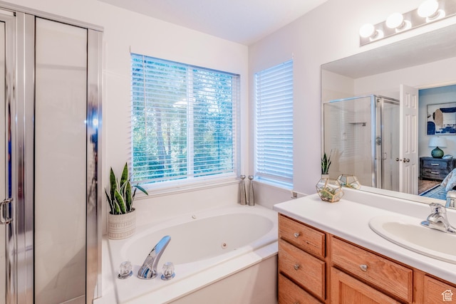 1282 W 1200 S, Woods Cross, UT 84087 - bathroom with plenty of natural light, a stall shower, vanity, and a tub with jets
