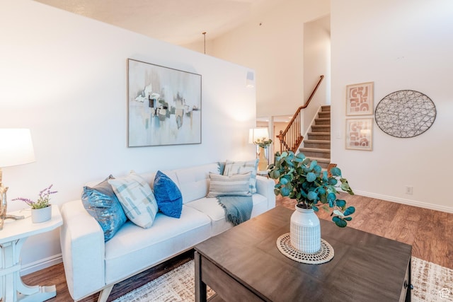 1282 W 1200 S, Woods Cross, UT 84087 - living area with stairway, wood finished floors, and high vaulted ceiling