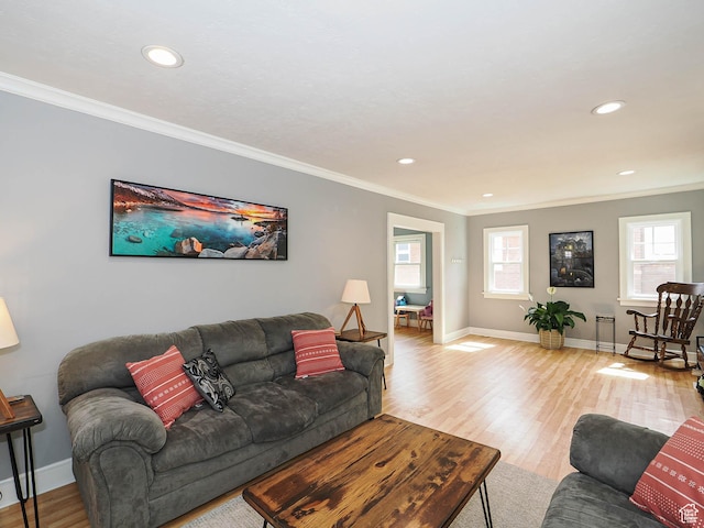 1527 E Princeton Ave S, Salt Lake City, UT 84105 - living room with crown molding, healthy amount of natural light, wood finished floors, and recessed lighting
