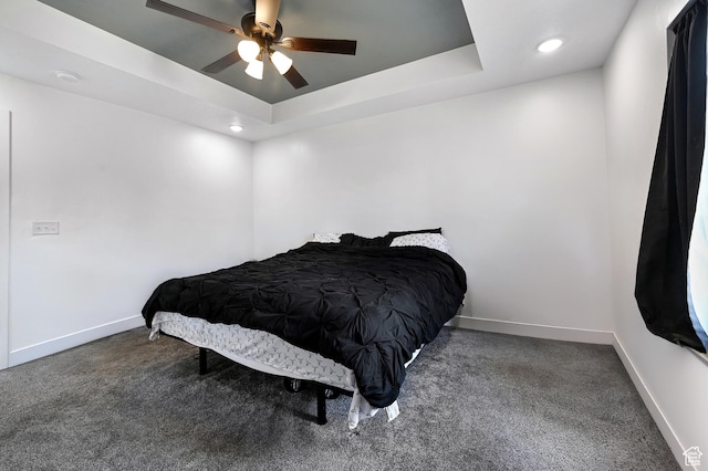 40 S 100 W, Trenton, UT 84338 - bedroom with a tray ceiling, carpet floors, ceiling fan, and recessed lighting