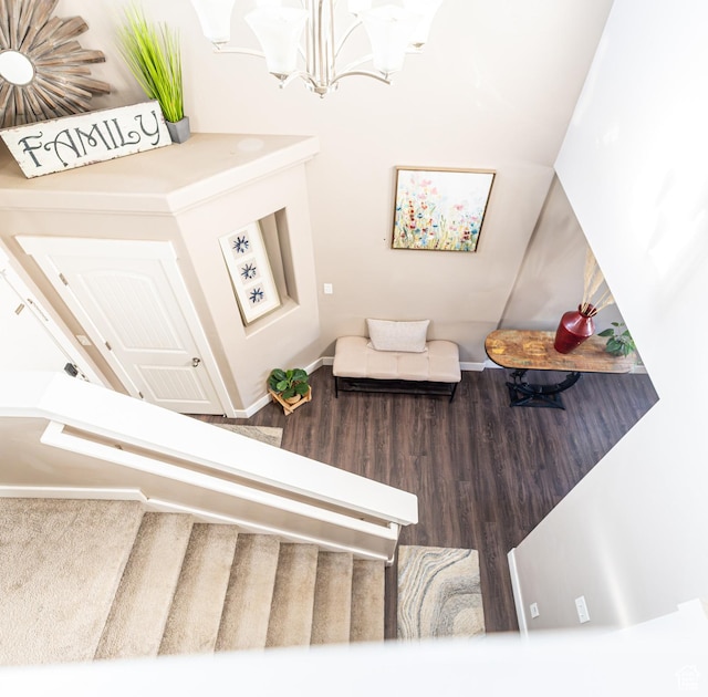 6561 S Evening Glow Ct W, West Jordan, UT 84081 - stairway featuring a chandelier and wood finished floors