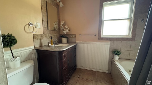 1924 E 2100 S, Salt Lake City, UT 84106 - full bath with a wainscoted wall, vanity, and tile patterned flooring