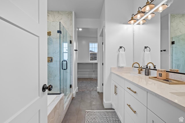 168 N 870 E Unit 22, Tremonton, UT 84337 - full bathroom featuring a marble finish shower, double vanity, and tile patterned floors