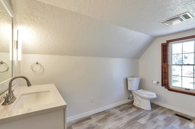 648 E 2550 N, North Ogden, UT 84414 - bathroom with a textured ceiling, wood finished floors, lofted ceiling, vanity, and plenty of natural light