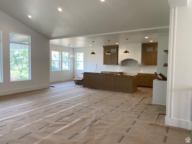4095 N 100 E, North Ogden, UT 84414 - kitchen featuring a kitchen island, recessed lighting, open floor plan, and decorative light fixtures
