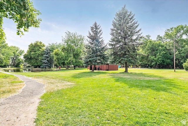 1454 Lancelot Dr, Provo, UT 84601 - view of green lawn featuring a water view and an outbuilding