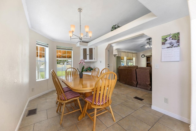 1309 Pine Canyon Rd, Tooele, UT 84074 - dining space with a chandelier, light tile patterned floors, and ceiling fan