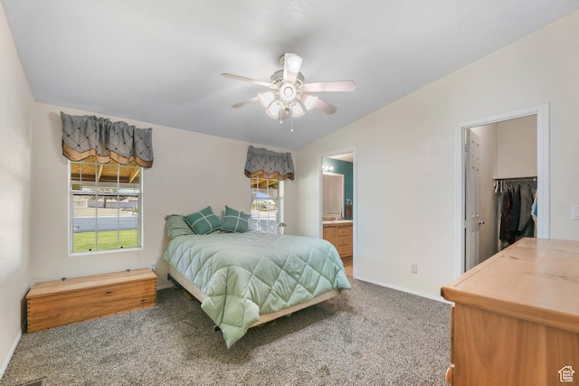 1309 Pine Canyon Rd, Tooele, UT 84074 - carpeted bedroom with a spacious closet, ensuite bathroom, lofted ceiling, ceiling fan, and a closet
