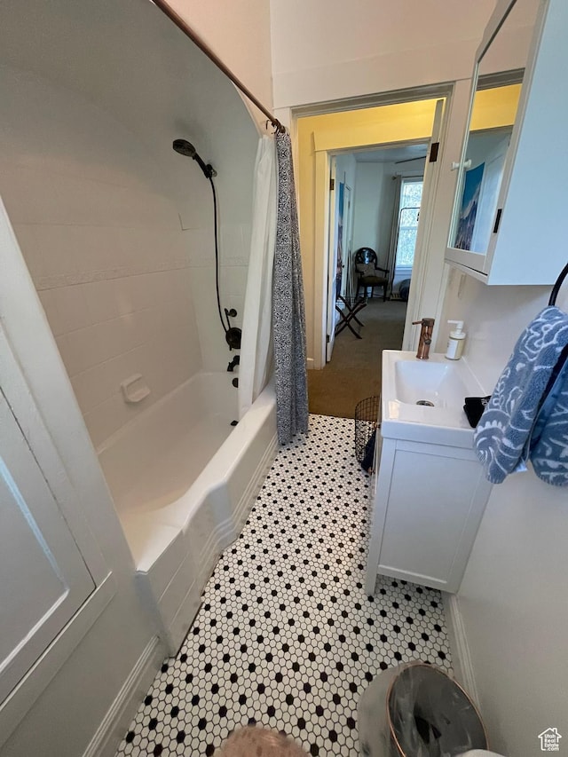 22 W 300 N, Salt Lake City, UT 84103 - bathroom featuring vanity, shower / bath combo, and tile patterned floors