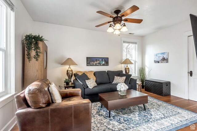 22 W 300 N, Salt Lake City, UT 84103 - living room featuring ceiling fan and wood finished floors