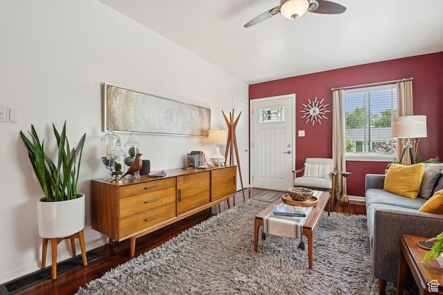 1026 W 800 N, Salt Lake City, UT 84116 - living area with dark wood-style floors and a ceiling fan