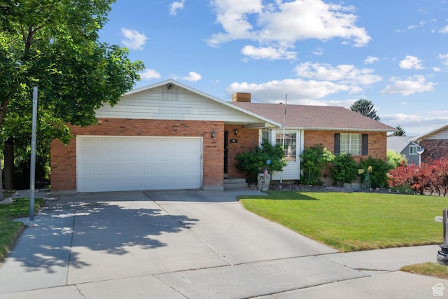 44 S 1000 E, Springville, UT 84663 - single story home featuring brick siding, driveway, a garage, a front yard, and a chimney