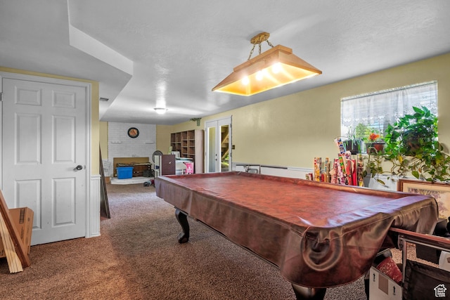 44 S 1000 E, Springville, UT 84663 - recreation room featuring a brick fireplace, carpet, and billiards