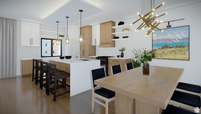 0, Garden City, UT 84028 - kitchen with open shelves, light wood-style floors, modern cabinets, light countertops, and backsplash