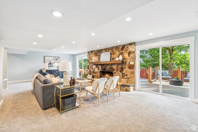 8816 S Alpen Way E, Cottonwood Heights, UT 84121 - carpeted living area featuring recessed lighting and a fireplace