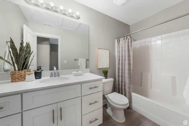 1666 W Rockaway Ln, West Jordan, UT 84084 - full bath featuring vanity, shower / tub combo, and wood finished floors