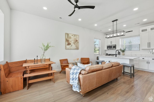 3547 N Creekside Way, Eden, UT 84310 - living area with light wood finished floors, recessed lighting, and a ceiling fan