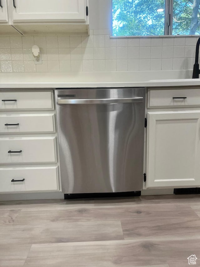 345 E 350 N, Salem, UT 84653 - kitchen view of stainless steel dishwasher, backsplash, white cabinets, and light countertops