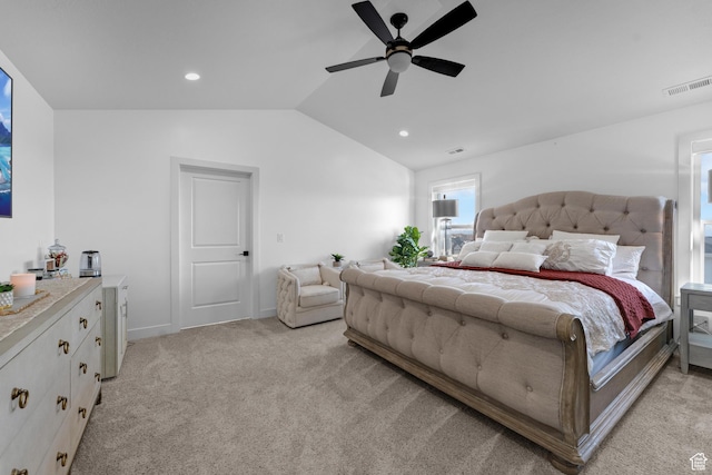 827 W 800 N, American Fork, UT 84003 - bedroom featuring vaulted ceiling, light colored carpet, recessed lighting, and a ceiling fan