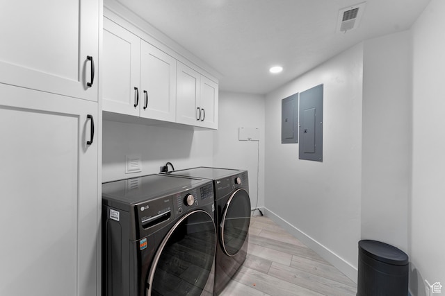 827 W 800 N, American Fork, UT 84003 - washroom with cabinet space, washing machine and clothes dryer, electric panel, light wood-type flooring, and recessed lighting