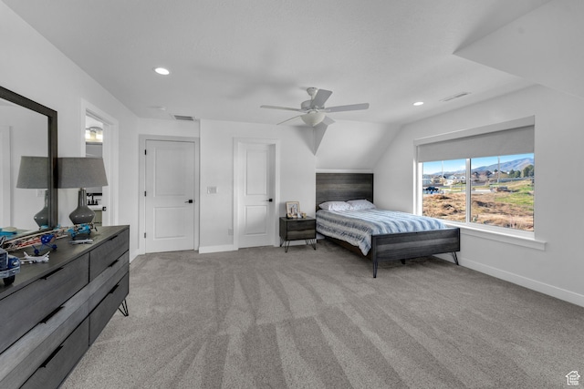 827 W 800 N, American Fork, UT 84003 - bedroom with light colored carpet, recessed lighting, ceiling fan, and lofted ceiling
