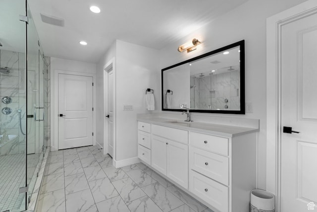 827 W 800 N, American Fork, UT 84003 - full bath featuring recessed lighting, marble look tiles, a marble finish shower, and vanity